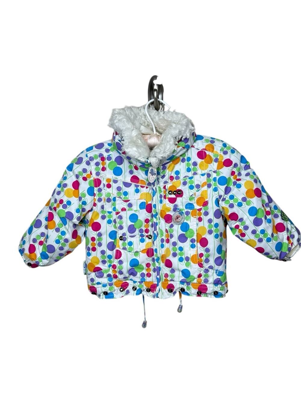 OBERMEYER I GROW Multicolor Polka Dot Winter Snow Jacket Faux Fur Hooded Sz 2